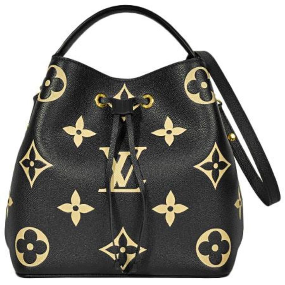Louis Vuitton NeoNoe MM Monogram Leather Shoulder Bag Bicolor Black Beige